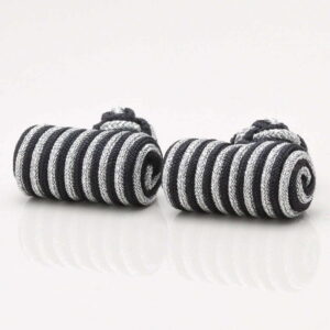 Black Silver Striped Barrel Knot Cufflinks