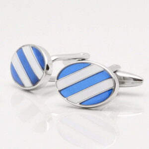 Blue & White Stripe Cufflinks