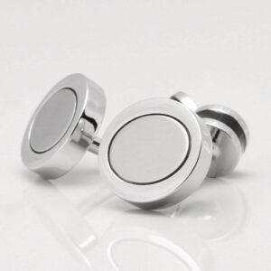 Circular Cufflinks with a Brushed Oval Centre