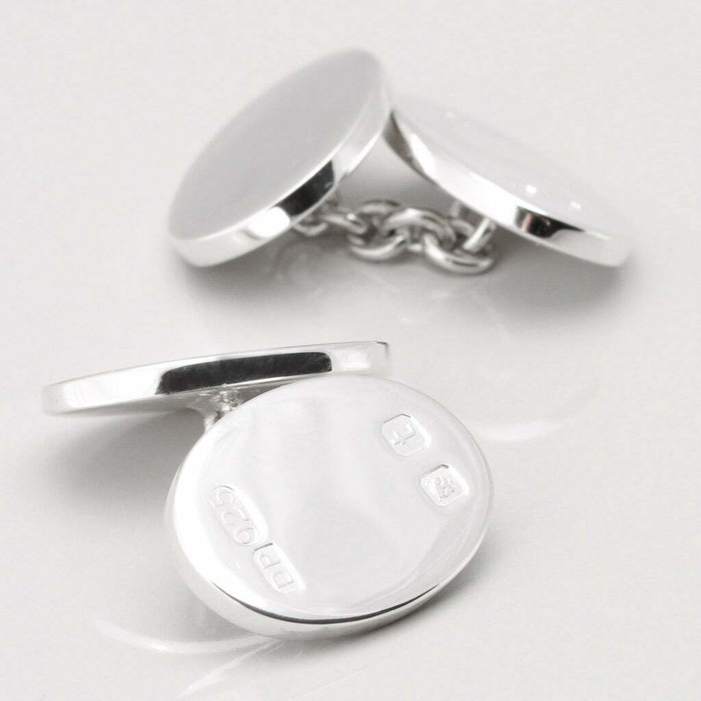925 Sterling Silver Engraved Oval Double Sided Cufflinks 