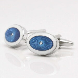 Glistening Blue & White Oval Cufflinks