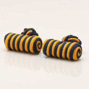 Gold Navy Striped Barrel Knot Cufflinks
