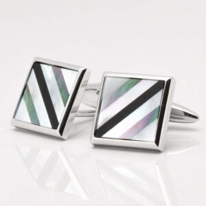 Mother of Pearl & Onyx Diagonal Lined Square Cufflinks