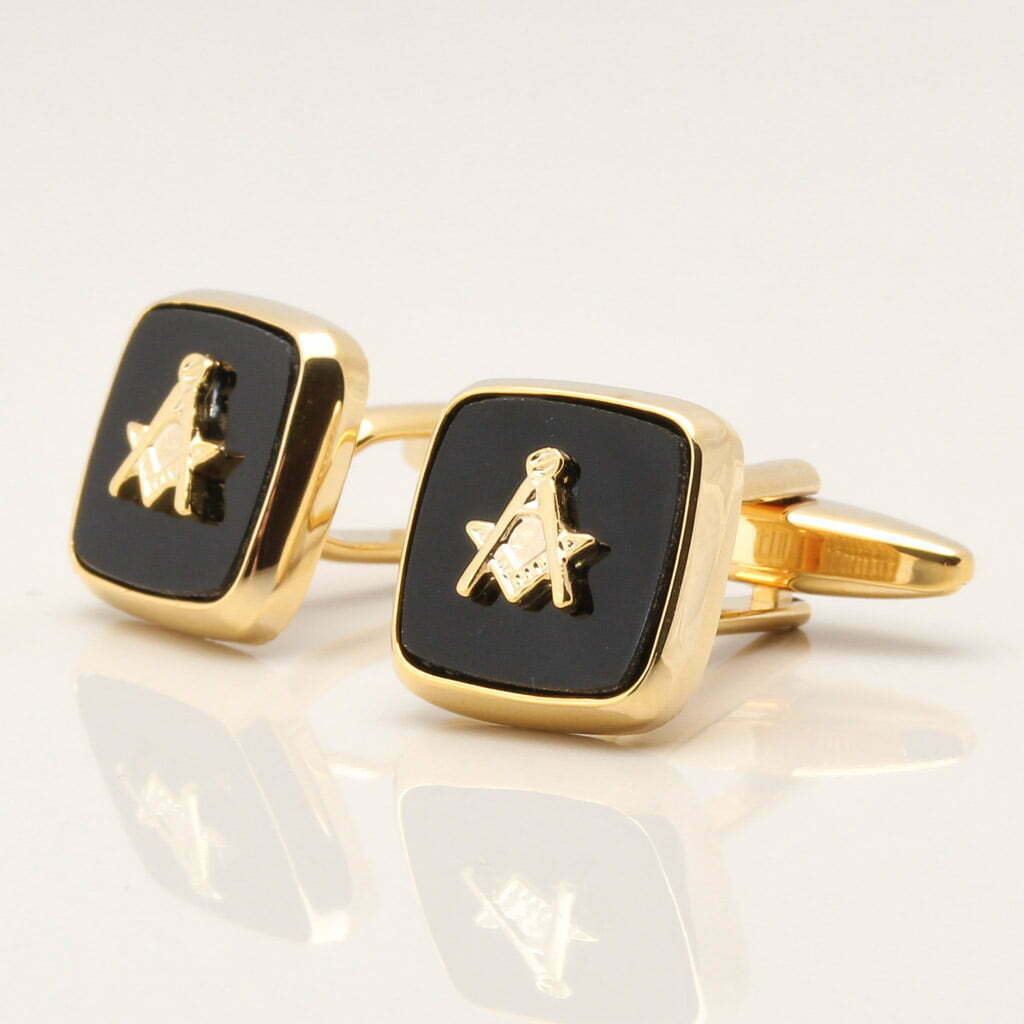 Onyx Stone with Embossed Masonic Symbol CufflinksBadger and Brown Cufflink Specialists