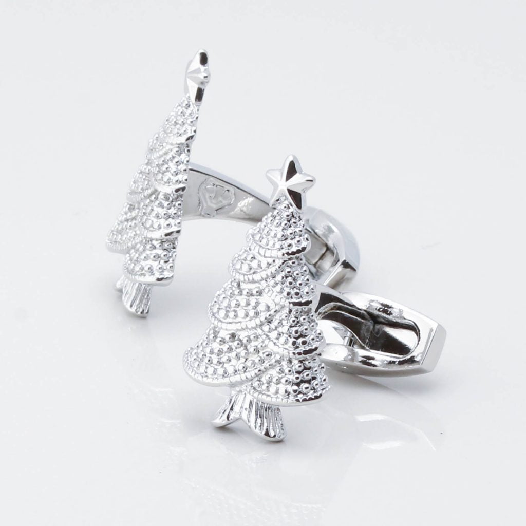Silver Christmas Tree Cufflinks by Badger & Brown.