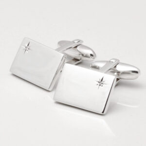 Sterling Silver Oblong with Diamond Cufflinks