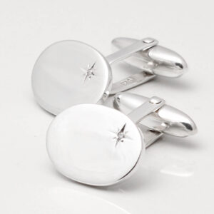 Sterling Silver Oval With Offset Diamond Cufflinks