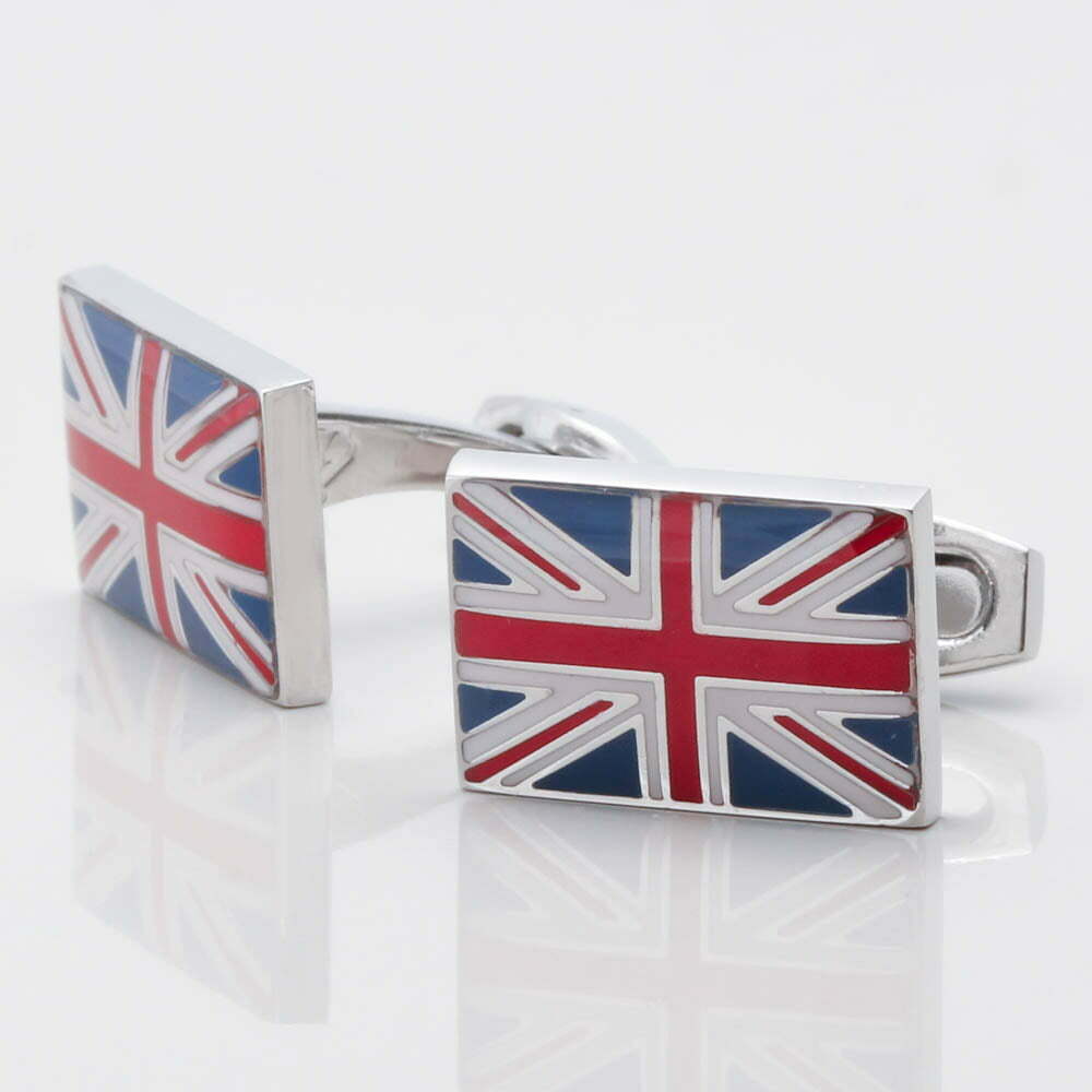 Gift Boxed Round Union Flag Cufflinks Onyx Art Jack British UK Cuff Links 