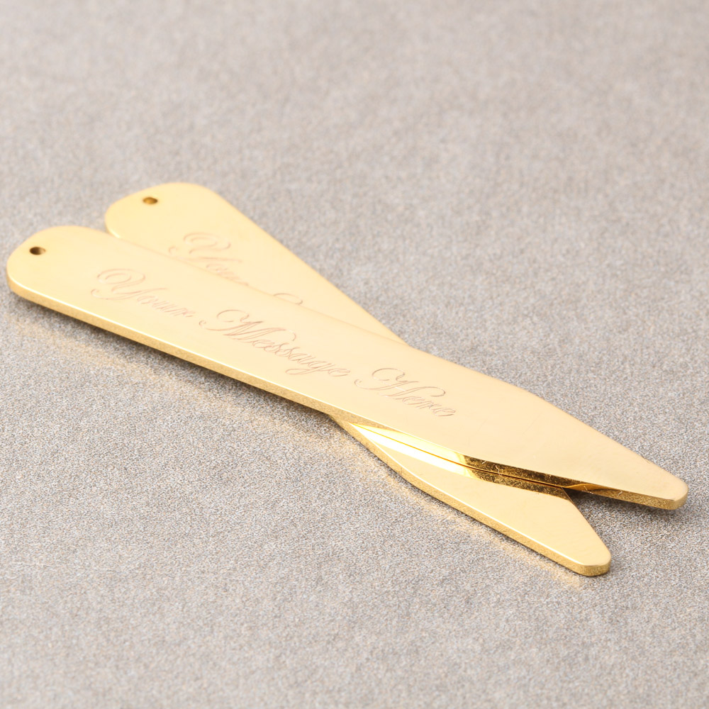 Engraved Gold Collar Stiffeners by Badger & Brown. Cufflink