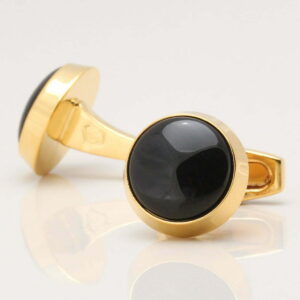 Gold Circle Cufflinks with Onyx Centre
