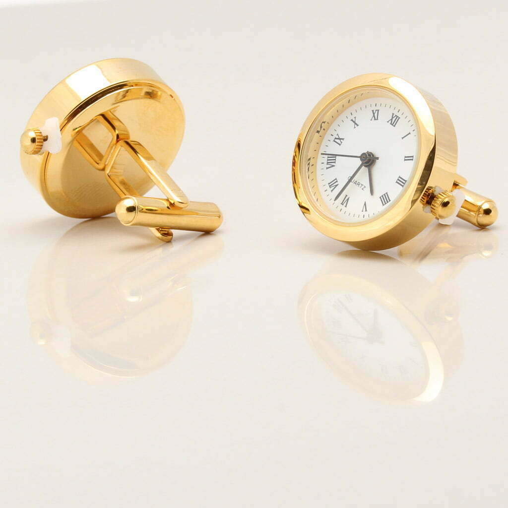 Gold real working clock cufflinks by Badger & Brown. Cufflink