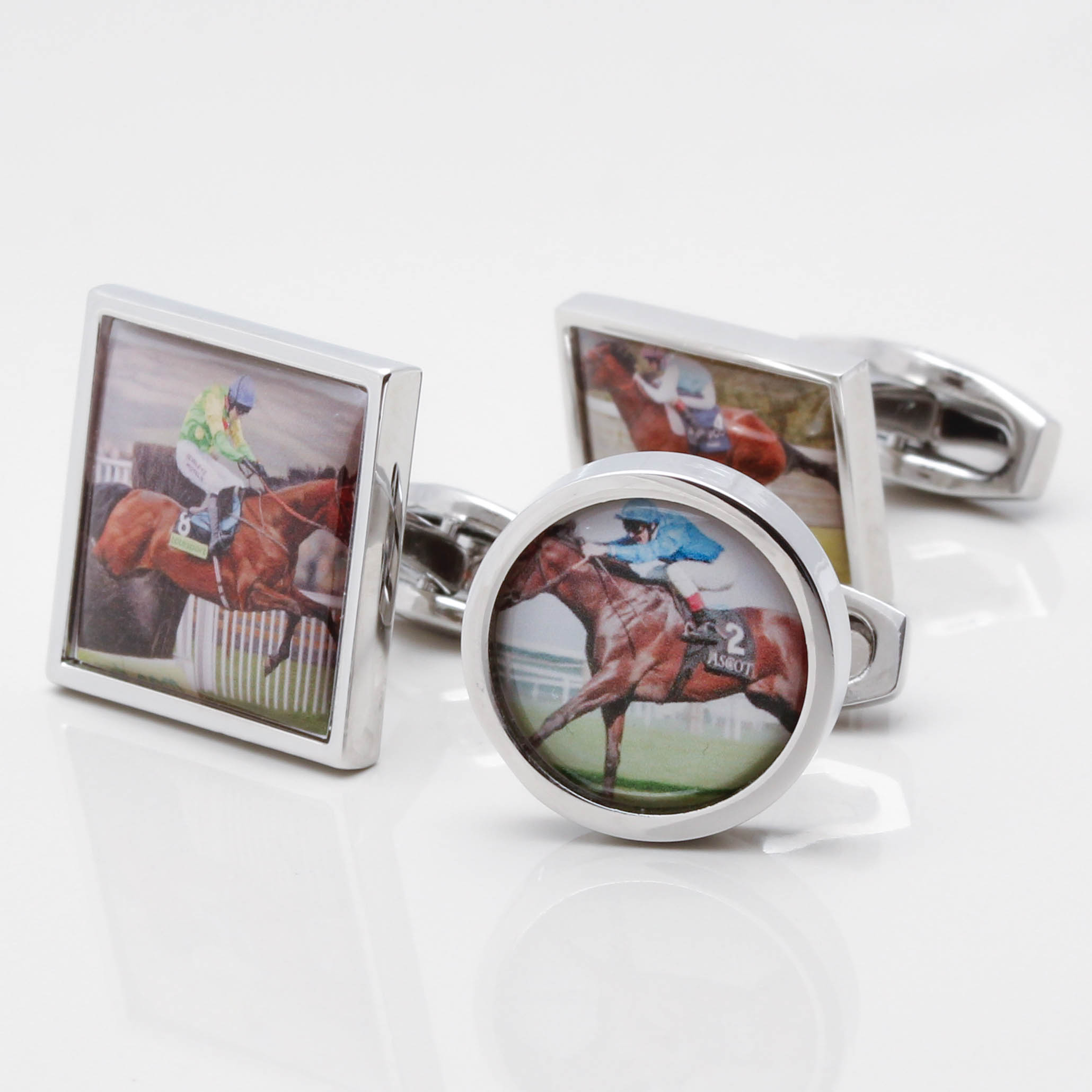 Horse and Jockey Cufflinks In Metal Case Engraved free