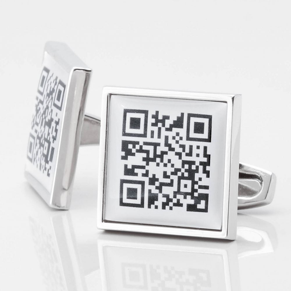 Personalised QR code cufflinks by Badger & Brown. Cufflink Specialists