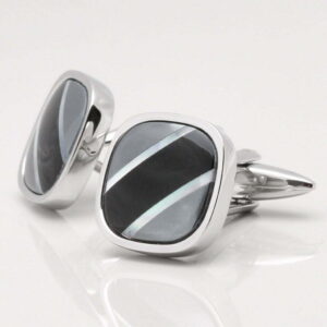 Curved Square Cufflinks with Hematite, MOP & Onyx Stripes