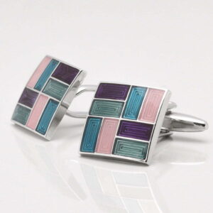 Square Cufflinks with Multi Coloured Epoxy Rectangles