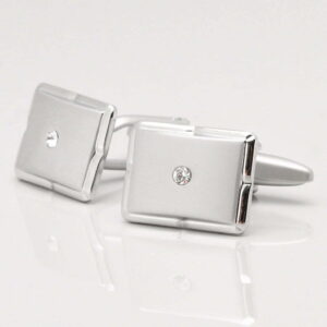 Brushed Rhodium Cufflinks with Clear Crystal