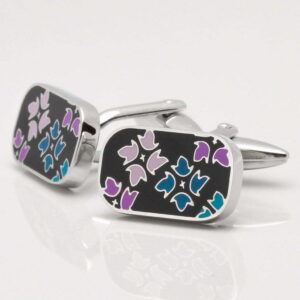 Blue, Purple & Black Enamelled Flower Cufflinks