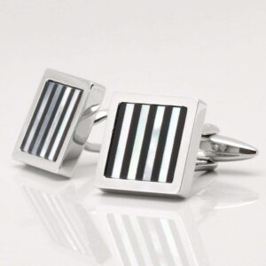 Square Mother of Pearl & Onyx Stripe Cufflinks