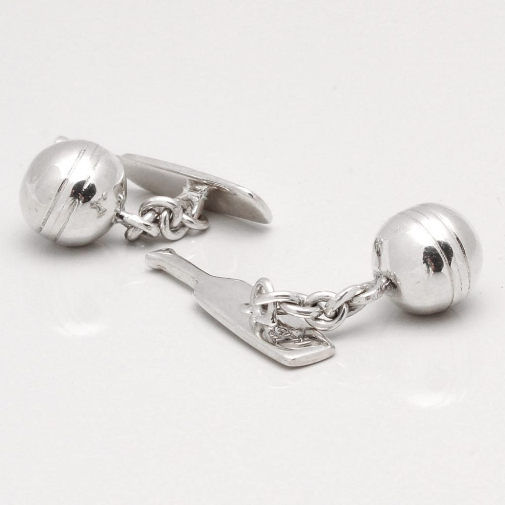 Sterling Silver Cricket Bat & Ball Cufflinks by Badger & BrownBadger