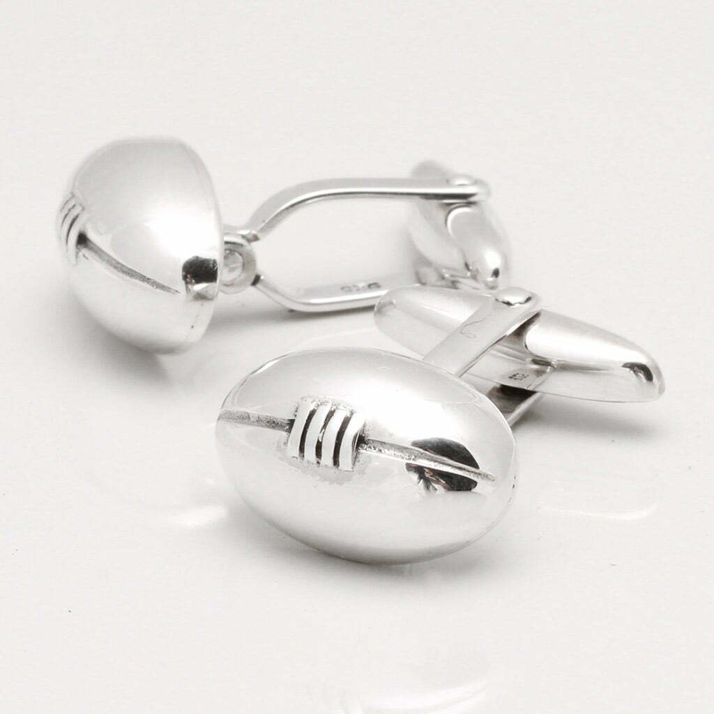 Sterling Silver Rugby Ball Cufflinks by Badger & Brown. Cufflink
