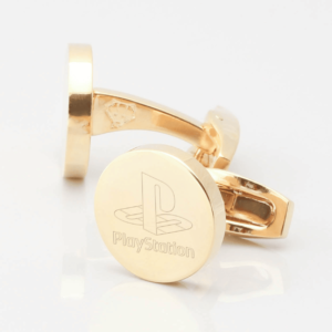 Gold Plated Circle Engraved Logo Cufflinks