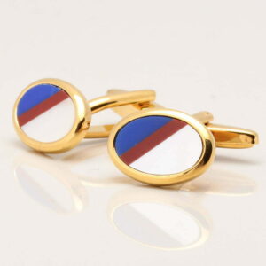 Cornelian, Lapis & Mother of Pearl Stone Gold Plated Oval Cufflinks