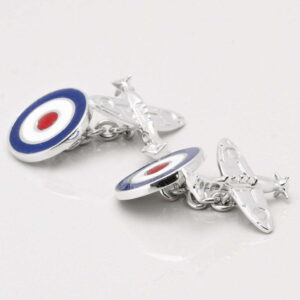 STERLING SILVER SPITFIRE CUFFLINKS WITH RAF ROUNDEL CLASP