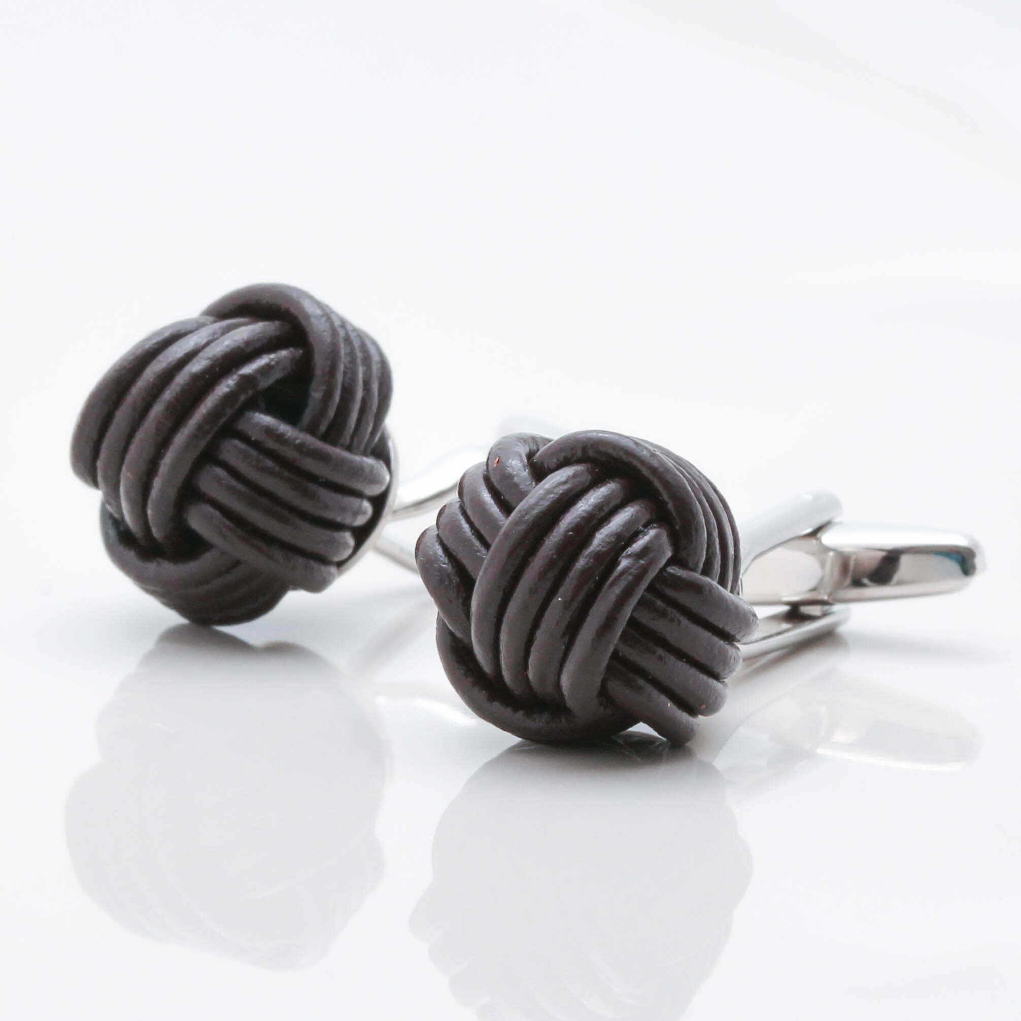 Brown Leather Knot Cufflinks by Badger & Brown. The Cufflink