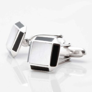 Sterling Silver Mother of Pearl Cufflinks with Onyx Edge