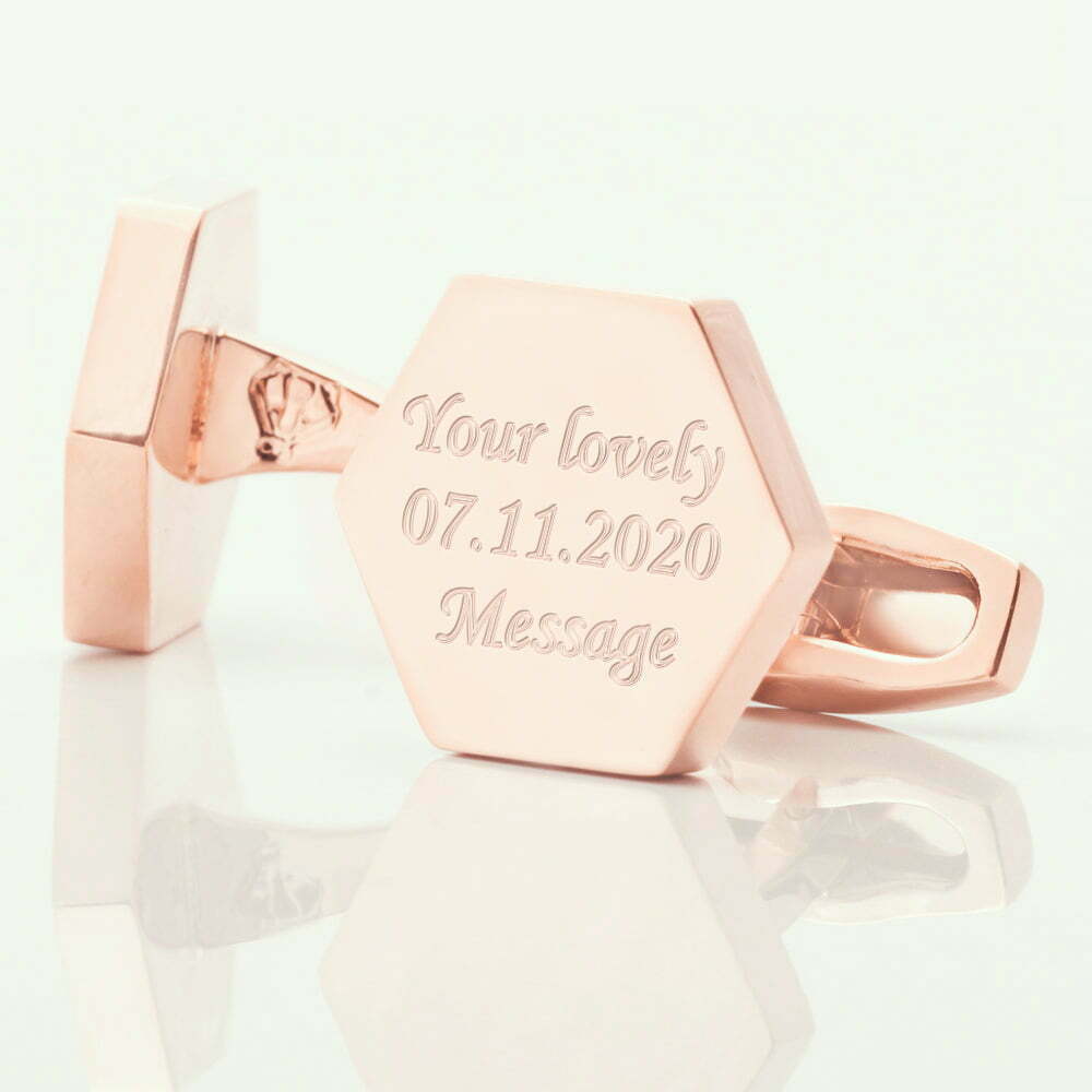 Rose Gold Personalised Wedding Role /& Date Cufflinks