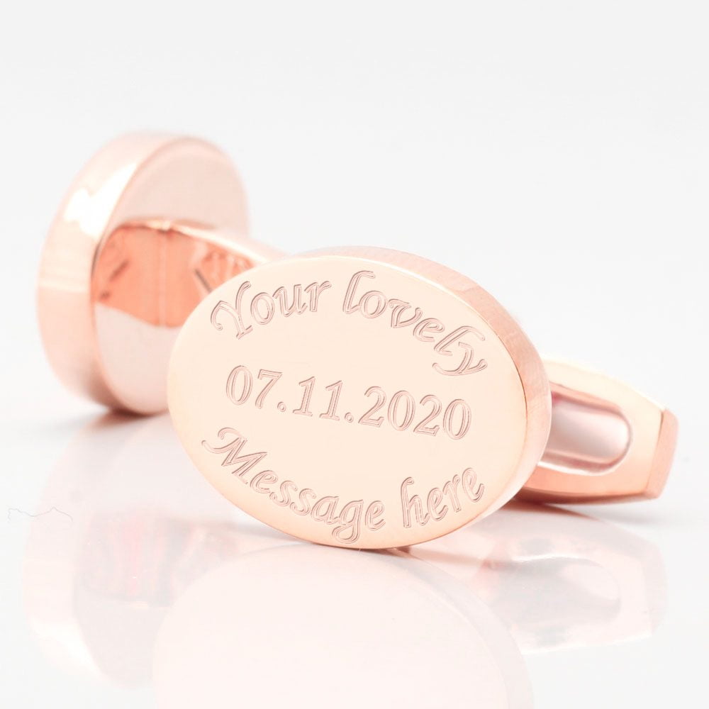 Rose Gold Personalised Wedding Role /& Date Cufflinks