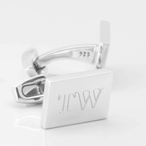 Sterling Silver Rectangle Engraved Initial Cufflinks
