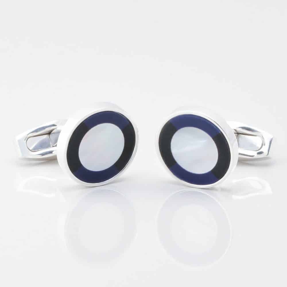 Sterling Silver Mother of Pearl Cufflinks with a Lapis & Onyx Border